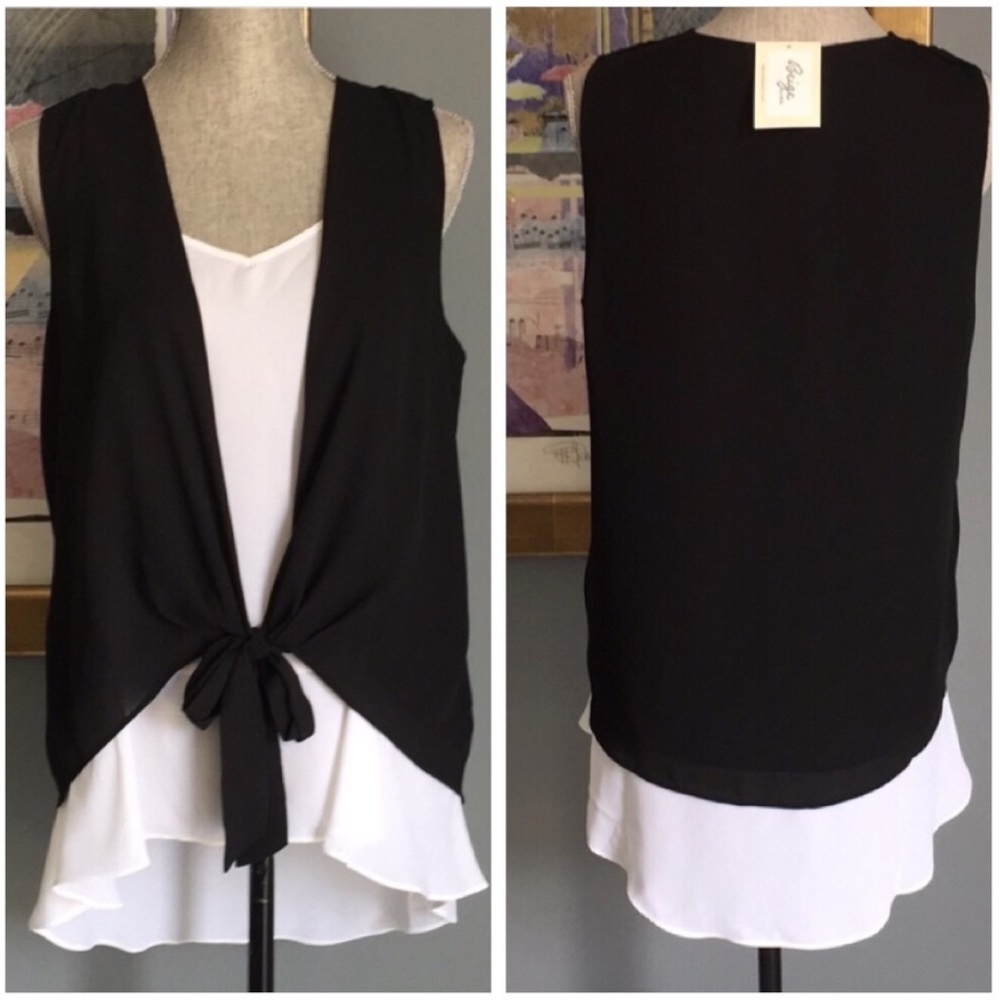 Beige By Eci Crepe Tie Front Combo Top